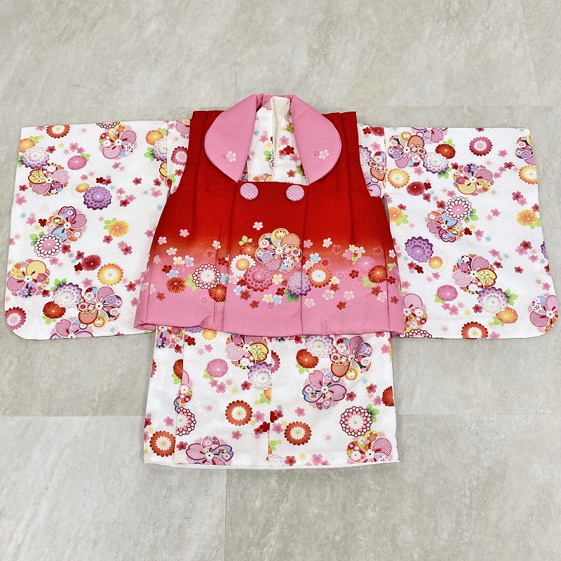 【現品】女児1歳ベビー被布アンサンブル(二部式)RMH2307-j4 赤白ピンク