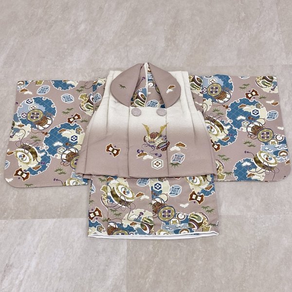 【現品】男児1歳ベビー被布アンサンブル(二部式)RMH2307-d4 ベージュピンク