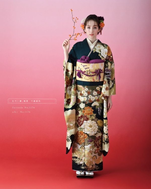 2026正絹振袖 ひいな №1176 -千鳥緑色-