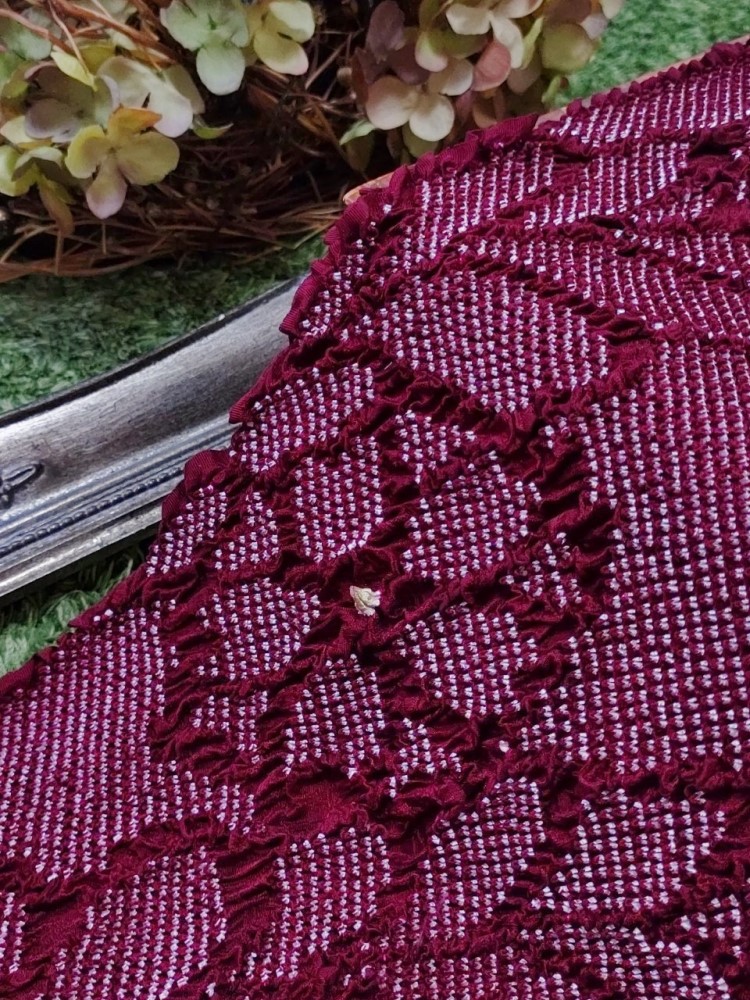 絞り帯揚 2022ラフィネ別注カラー 柄総絞り 正絹【残数限り】 ダークレッド - 画像 (3)