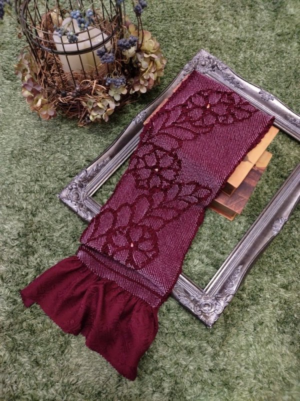 絞り帯揚 2022ラフィネ別注カラー 柄総絞り 正絹【残数限り】 ダークレッド