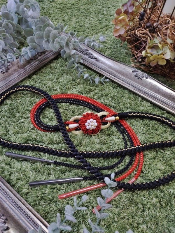 帯〆つまみ細工MOJ-3黒赤 - 画像 (3)