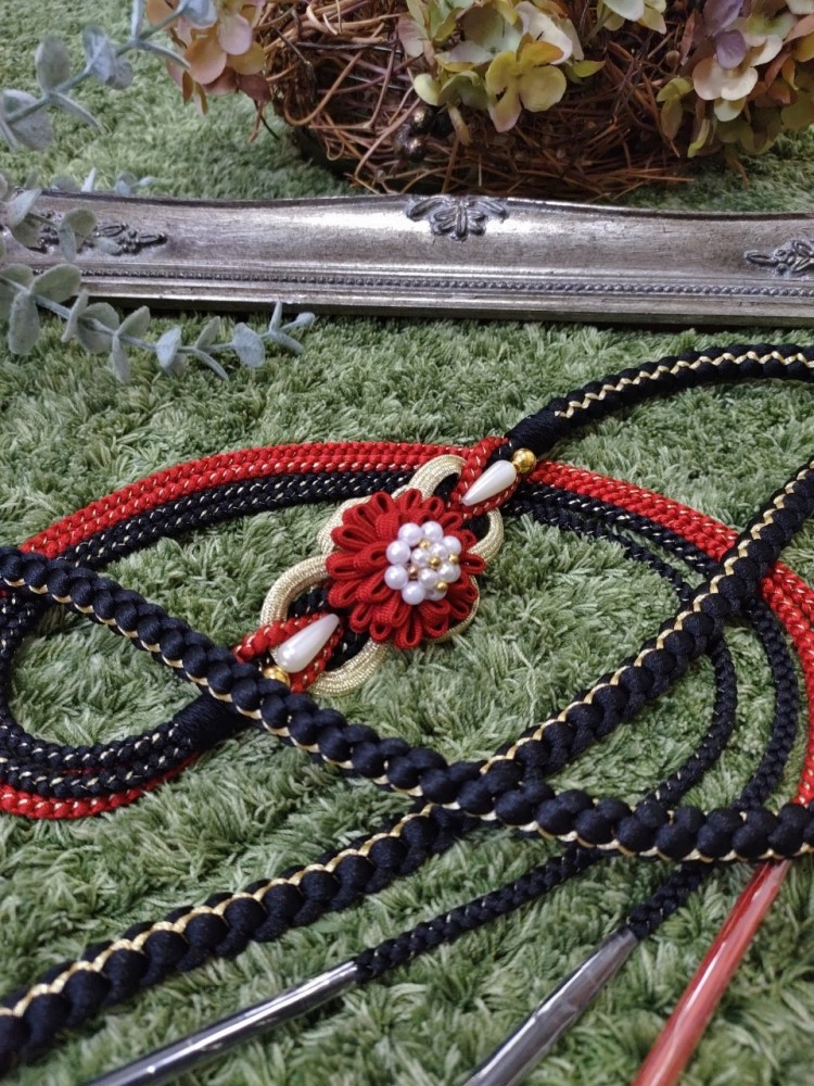 帯〆つまみ細工MOJ-3黒赤 - 画像 (4)