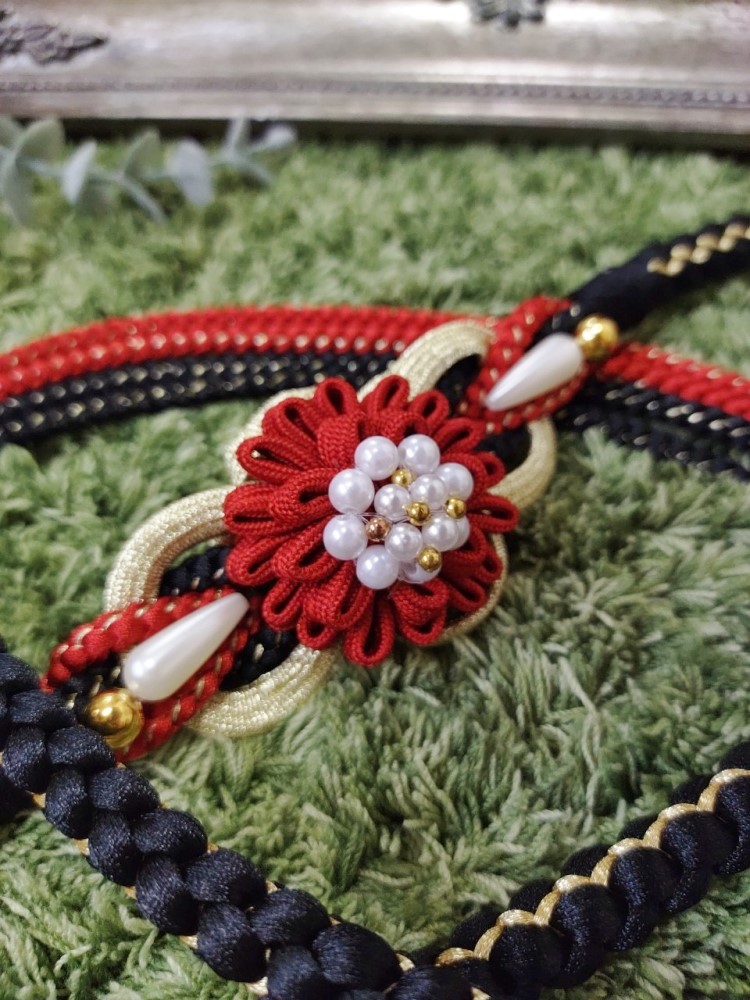 帯〆つまみ細工MOJ-3黒赤 - 画像 (2)