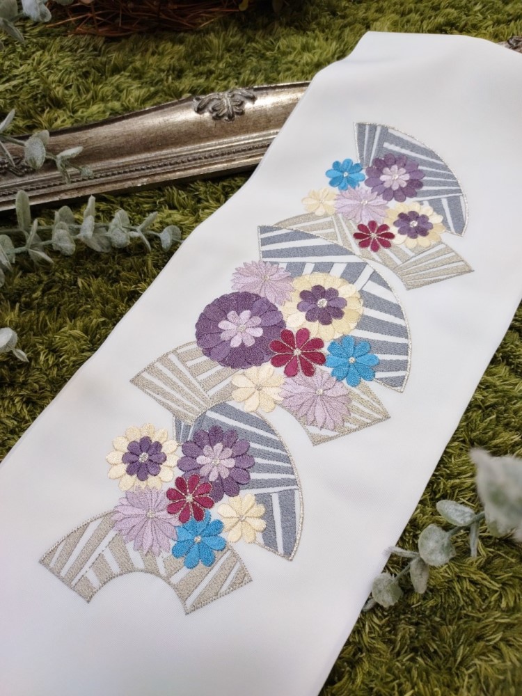 【ｱｳﾄﾚｯﾄ】 ししゅう半衿【ﾎﾟﾘ合繊】シルエリー　-扇面-3色 - 画像 (7)