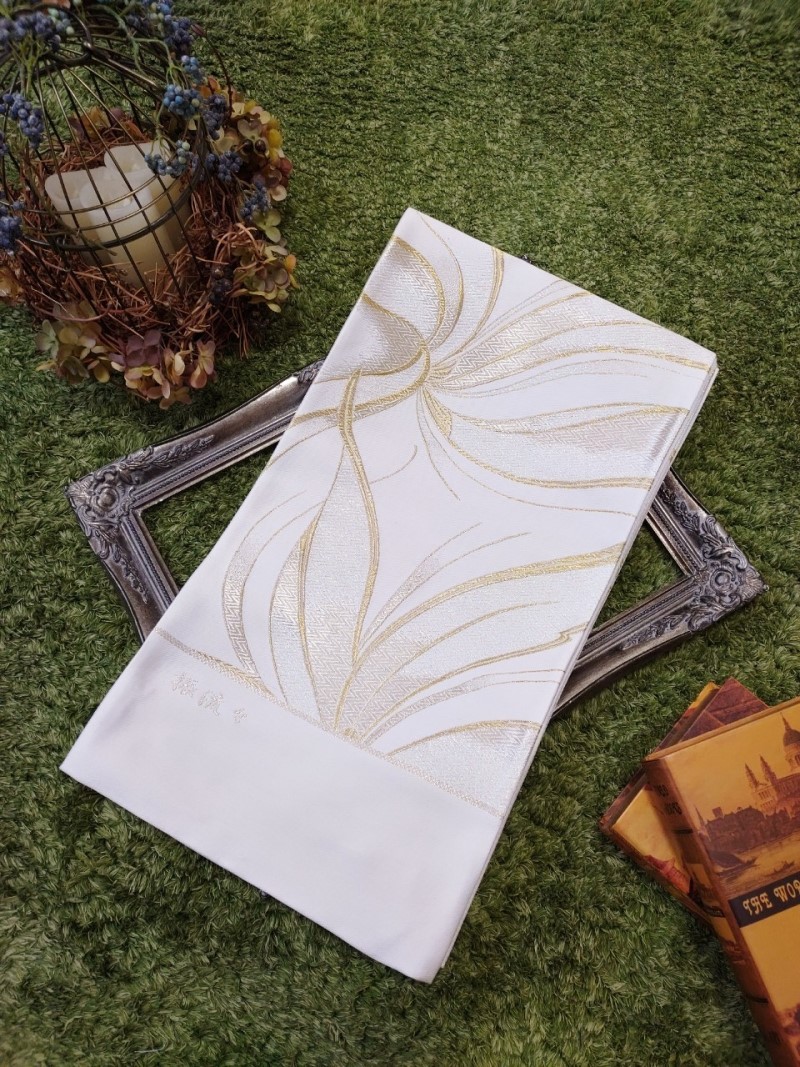 《人気商品》袋帯【正絹】振袖用 GFO-53白ゴールド - 画像 (4)