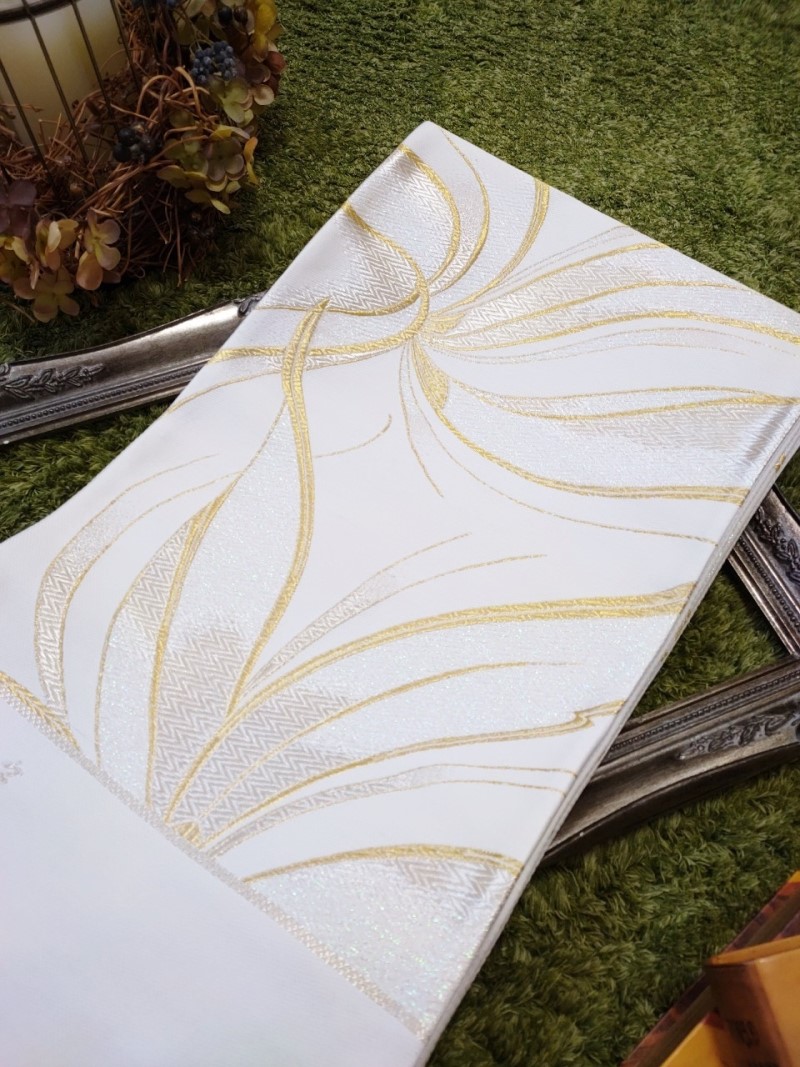 《人気商品》袋帯【正絹】振袖用 GFO-53白ゴールド - 画像 (5)