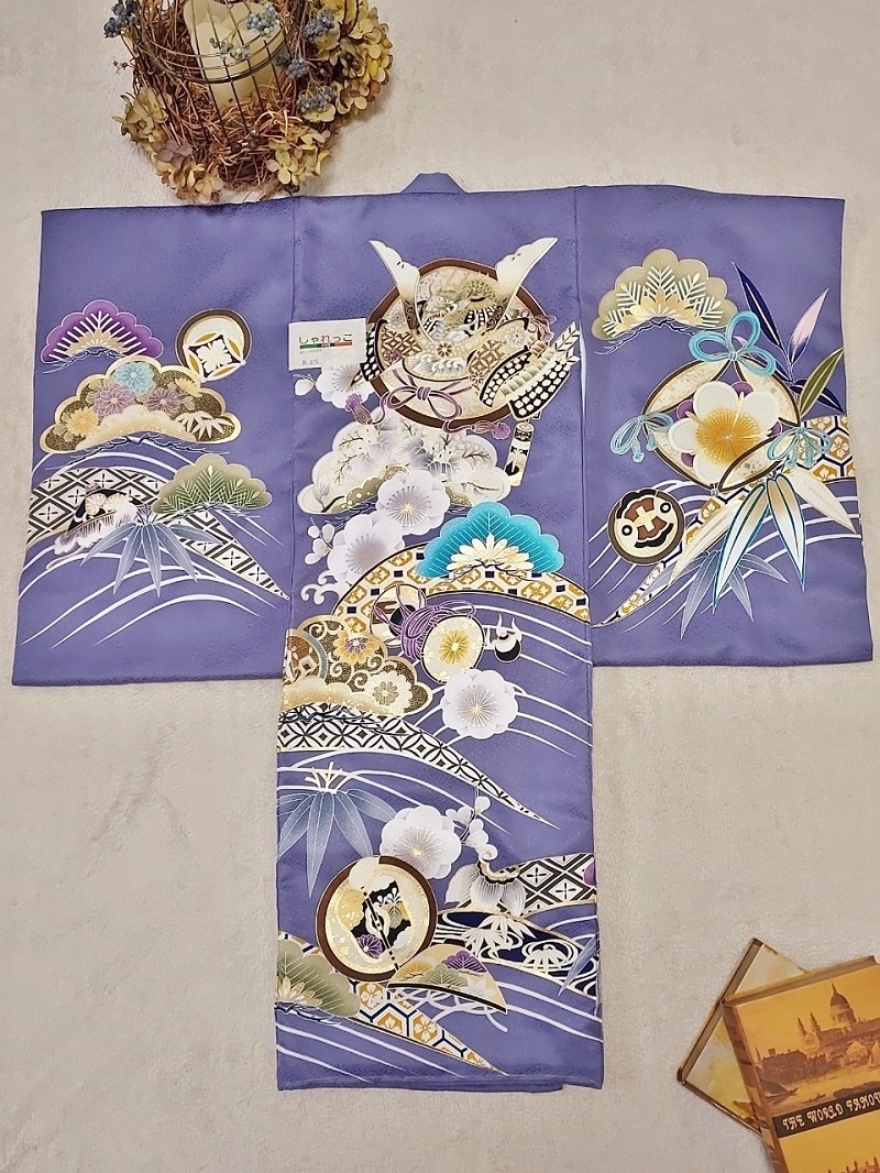 【現品】 男児お宮参り祝着 しゃれっこNo.「翼」2C【くすみ紫】