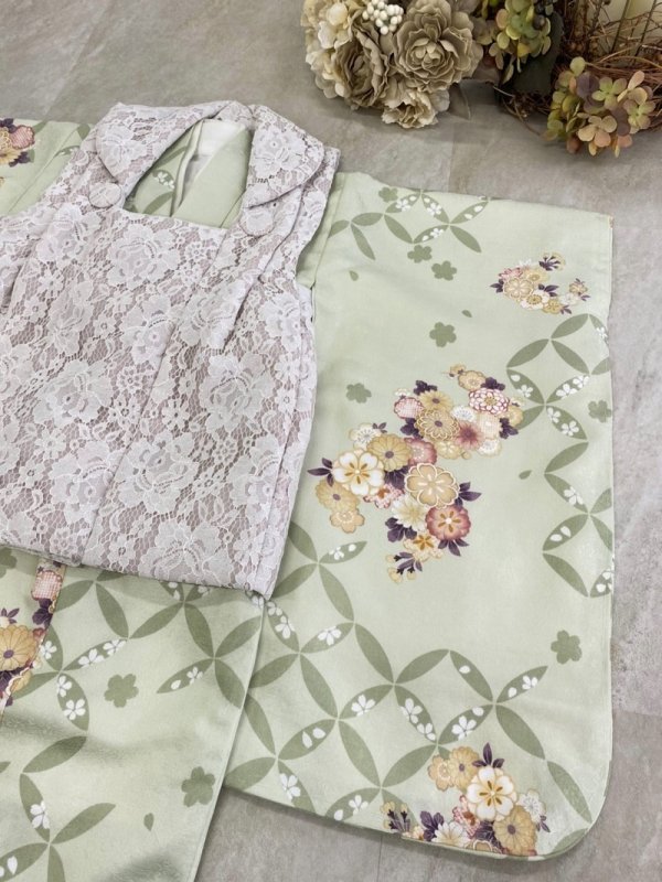 3歳女児被布セット　-№.「3歳_RTG-2306Lg」メロングリーン - 画像 (2)