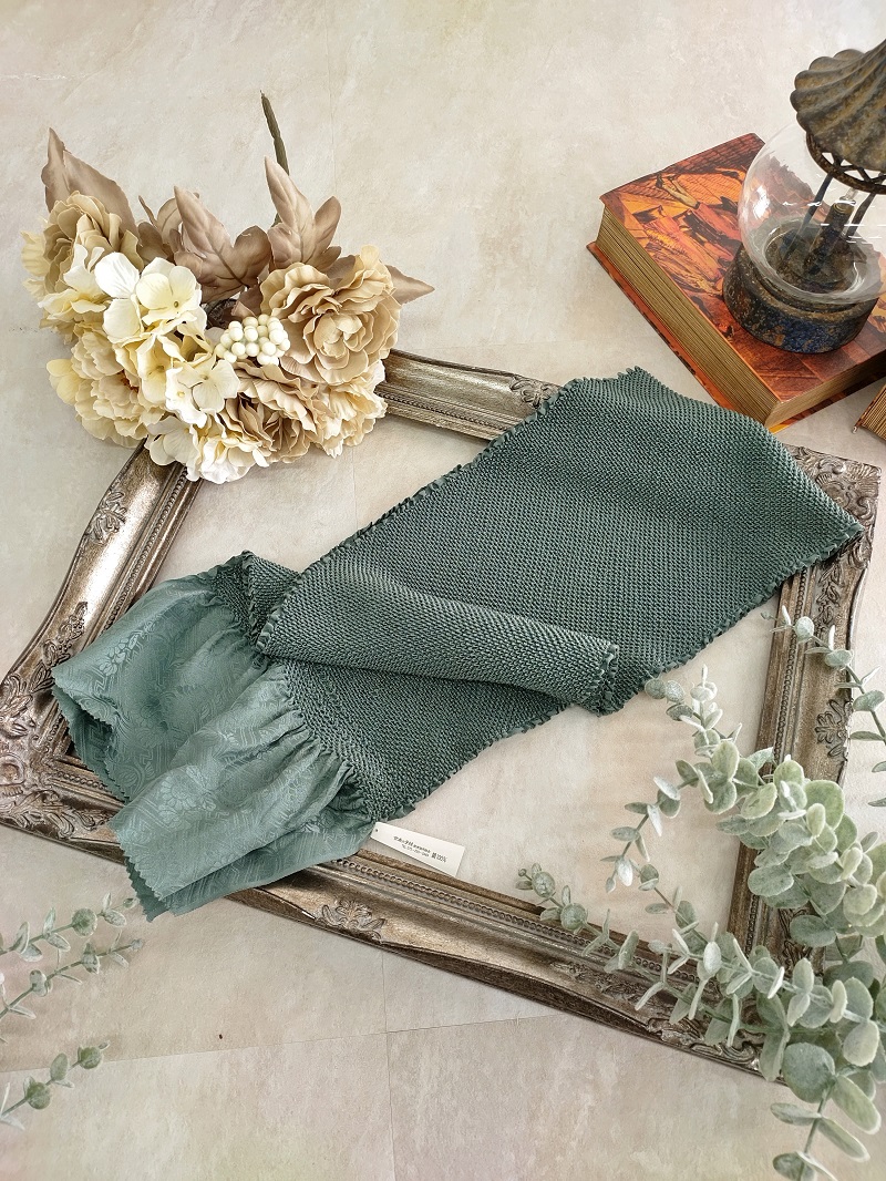 エバース絞り帯揚 ラフィネ別注カラー 正絹【残数限り】RT-EO23aくすみグリーン - 画像 (4)