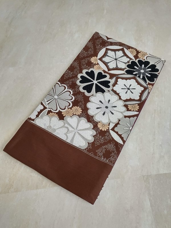 袋帯【正絹】振袖用 RO2310-io10 ブラウン/シルバー