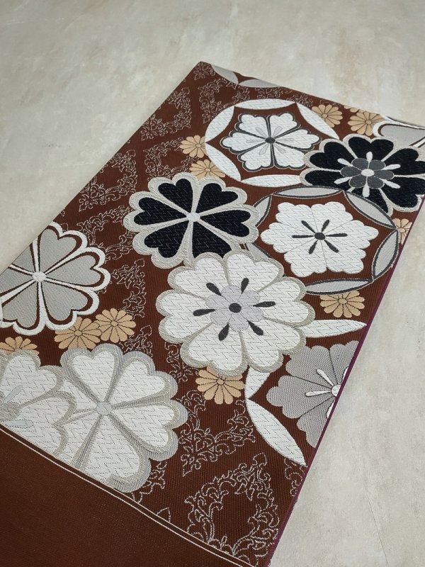 袋帯【正絹】振袖用 RO2310-io10 ブラウン/シルバー - 画像 (2)