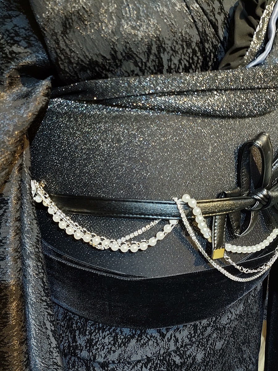 袋帯【正絹】振袖用GFO-66　黒銀ラメ