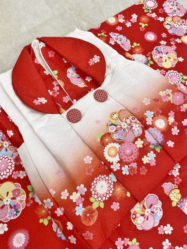 【現品】女児1歳ベビー被布アンサンブル(二部式)RMH2307-j1 赤白 - 画像 (2)