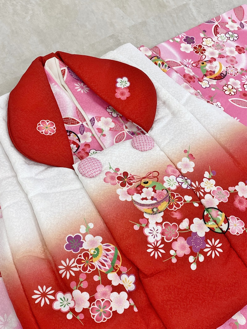 【現品】女児1歳ベビー被布アンサンブル(二部式)RMH2307-j3 赤白ピンク - 画像 (2)