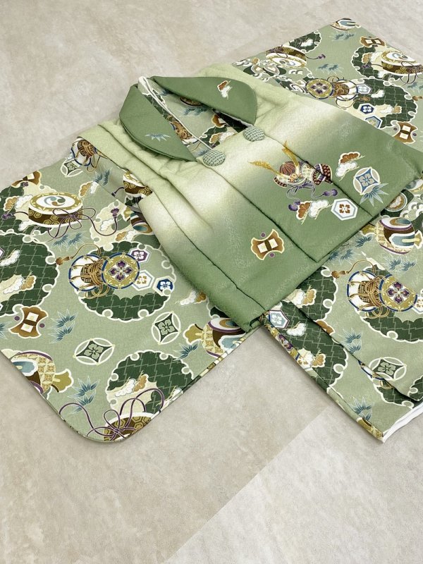 【現品】男児1歳ベビー被布アンサンブル(二部式)RMH2307-d3 グリーン - 画像 (3)