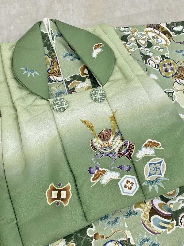 【現品】男児1歳ベビー被布アンサンブル(二部式)RMH2307-d3 グリーン - 画像 (2)