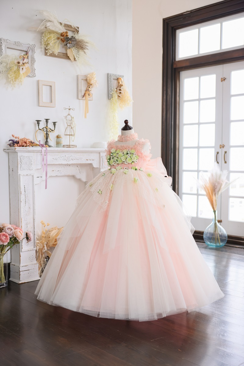 ロングドレスR-124 サーモンピンク