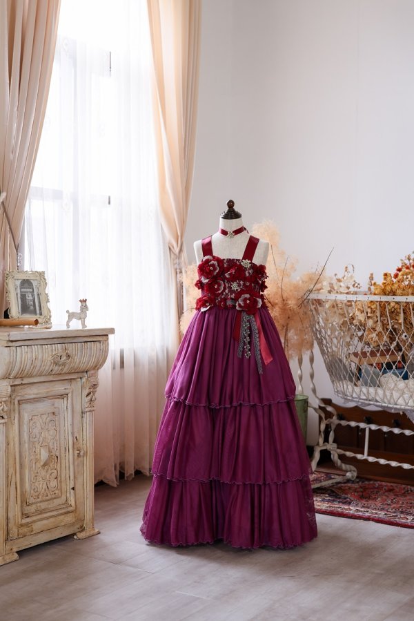 ロングドレスR-104　ワイン