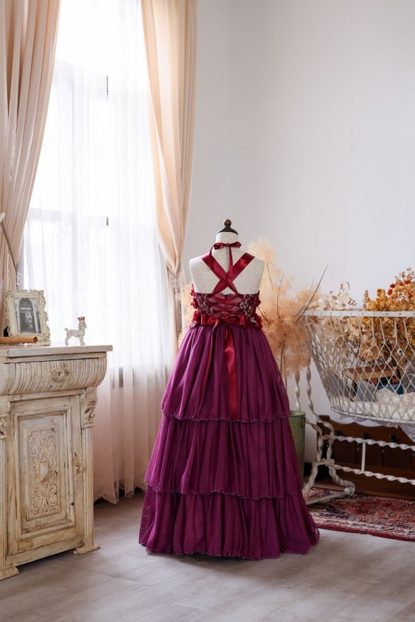 【現品120㎝】ロングドレスR-104 ワイン - 画像 (2)