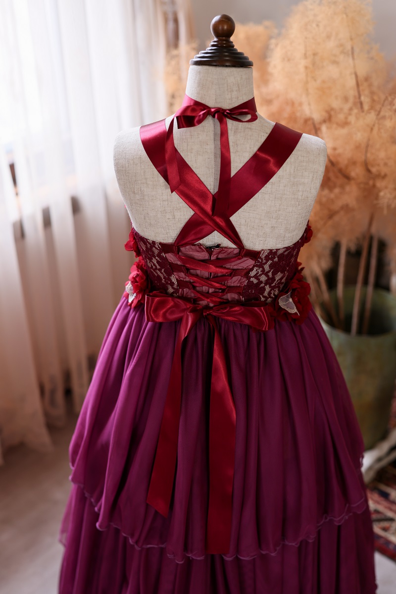 【現品120㎝】ロングドレスR-104 ワイン - 画像 (6)