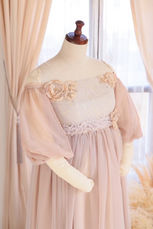 マタニティードレス R-2015 ベージュ - 画像 (4)