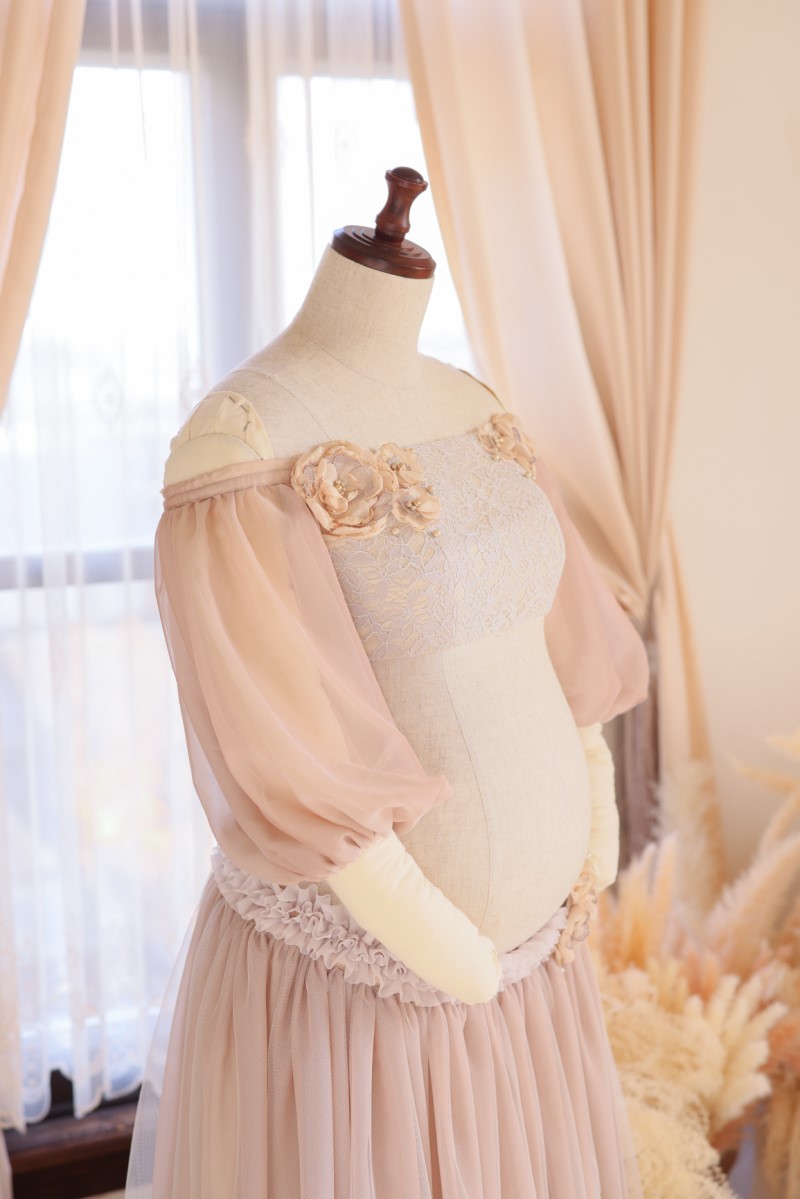 マタニティードレス R-2015 ベージュ - 画像 (5)