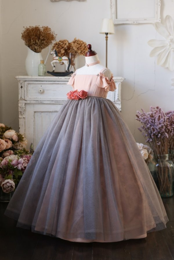 ロングドレスR-091 サーモンピンク