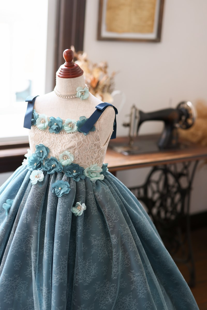 ロングドレスR-089　ブルーグリーン - 画像 (3)