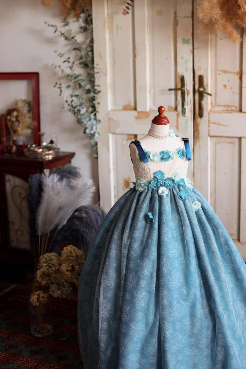 【現品120㎝】ロングドレスR-089 ブルーグリーン - 画像 (5)