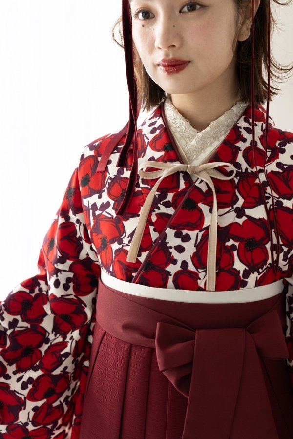 ラフィネモカ二尺袖/卒業袴 フリル・フローラRM-166/RH-99【ホワイトレッド/ボルドー】 - 画像 (6)
