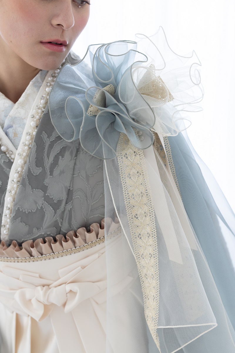 ラフィネモカ二尺袖/卒業袴 ロココ・シフォンRM-172/RH-100【オリーブ/アイボリー】 - 画像 (6)