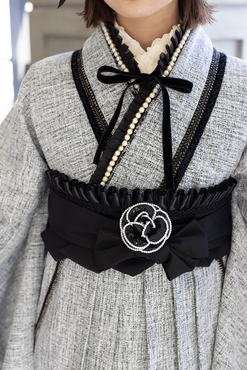 ラフィネモカ二尺袖/卒業袴 リボンノットRM-168/RH-97【グレー×黒/グレー】 - 画像 (6)