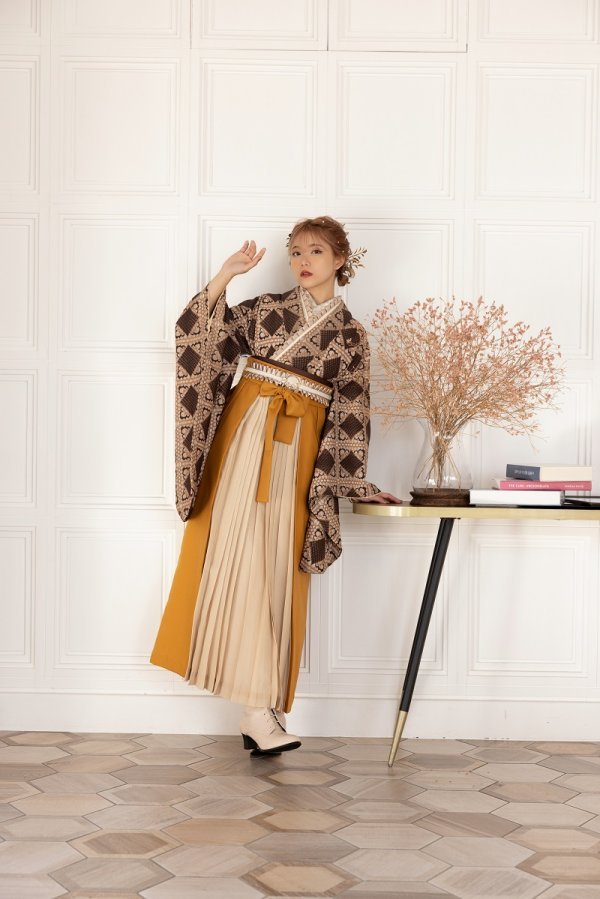 ラフィネモカ二尺袖/卒業袴 ラティスチョコレートRM-169/RH-93【キャメル/金茶】