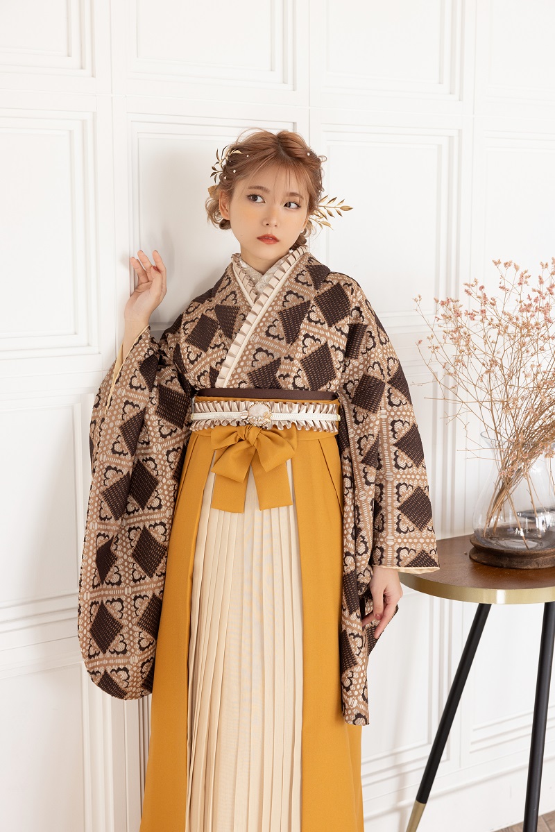 ラフィネモカ二尺袖/卒業袴 ラティスチョコレートRM-169/RH-93【キャメル/金茶】 - 画像 (3)