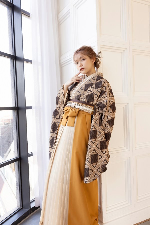 ラフィネモカ二尺袖/卒業袴 ラティスチョコレートRM-169/RH-93【キャメル/金茶】 - 画像 (2)