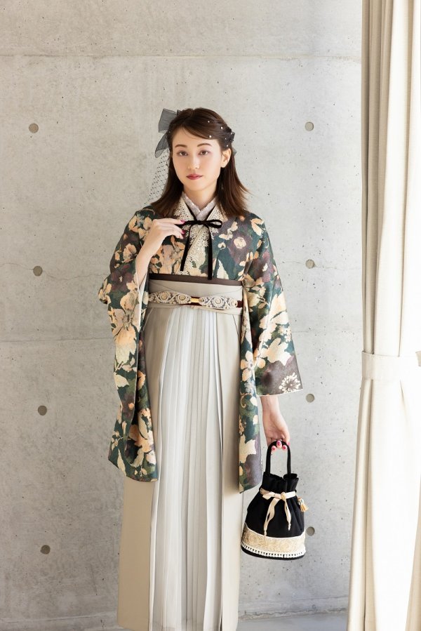 ﾗﾌｨﾈﾓｶ二尺袖/卒業袴　ゴブランRM-182/RH-94【ｸﾞﾘｰﾝ/ｵﾘｰﾌﾞ】 - 画像 (2)