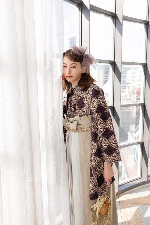 ラフィネモカ二尺袖/卒業袴 ラティスチョコレートRM-170/RH-94【ダークブラウン/オリーブ】