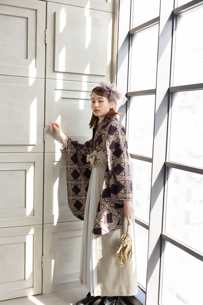 ラフィネモカ二尺袖/卒業袴 ラティスチョコレートRM-170/RH-94【ダークブラウン/オリーブ】 - 画像 (5)