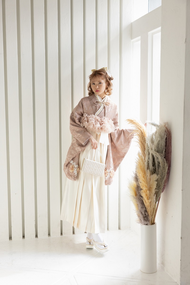 ラフィネモカ二尺袖/卒業袴 ロココ・シフォンRM-171/RH-100【ダークピンク/アイボリー】 - 画像 (5)