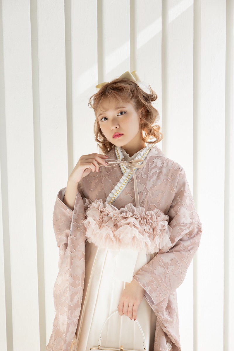 ラフィネモカ二尺袖/卒業袴 ロココ・シフォンRM-171/RH-100【ダークピンク/アイボリー】 - 画像 (4)