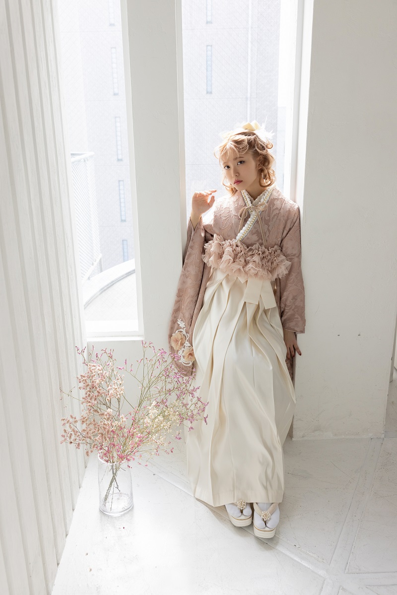 ラフィネモカ二尺袖/卒業袴 ロココ・シフォンRM-171/RH-100【ダークピンク/アイボリー】