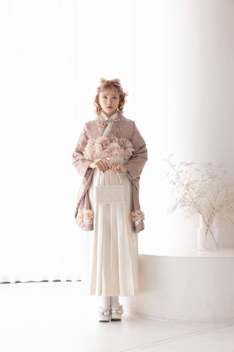 ラフィネモカ二尺袖/卒業袴 ロココ・シフォンRM-171/RH-100【ダークピンク/アイボリー】 - 画像 (3)