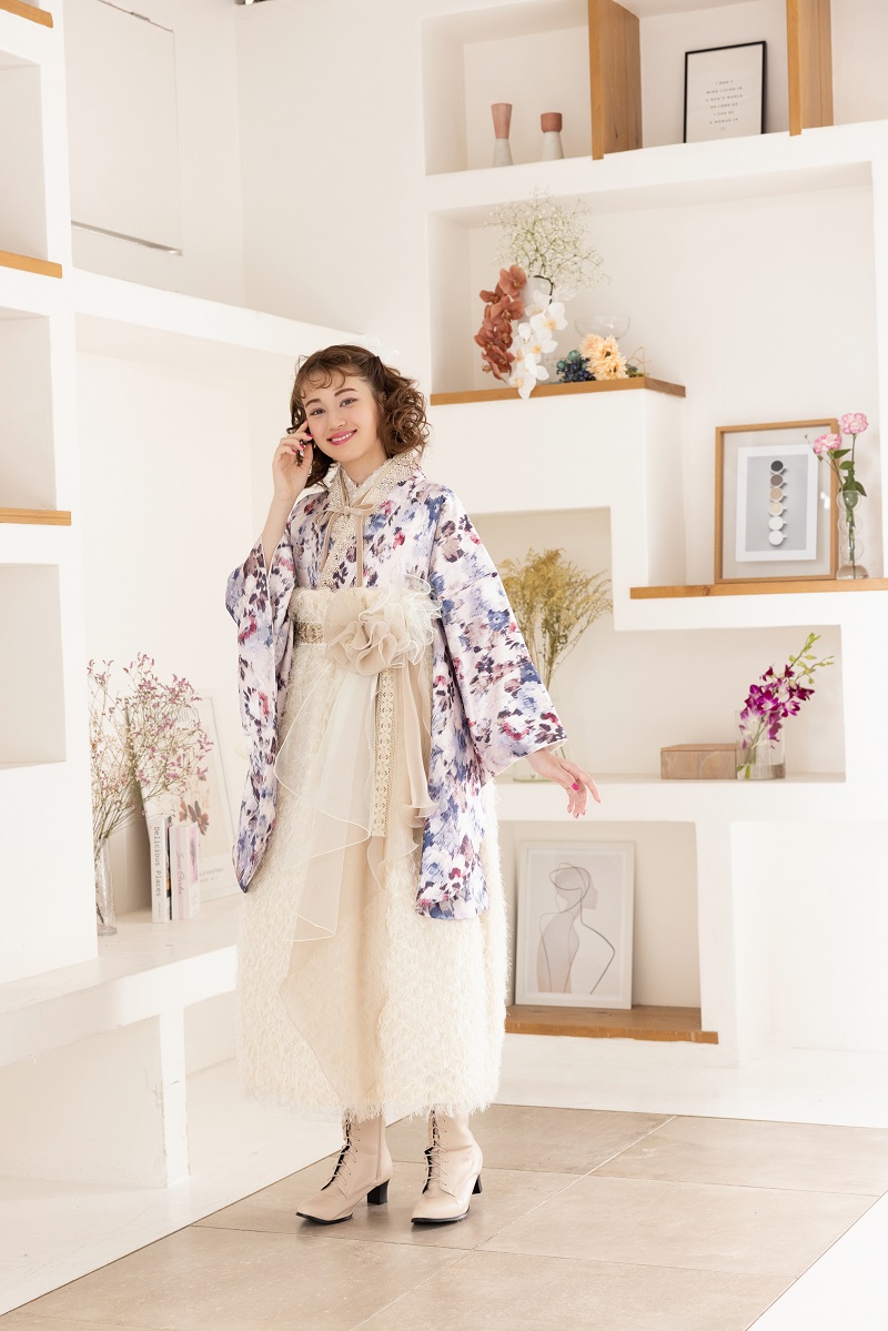 ラフィネモカ二尺袖/ドレス袴 マティエールRM-179/RH-102【シャンパンピンク/ホワイト】 - 画像 (2)