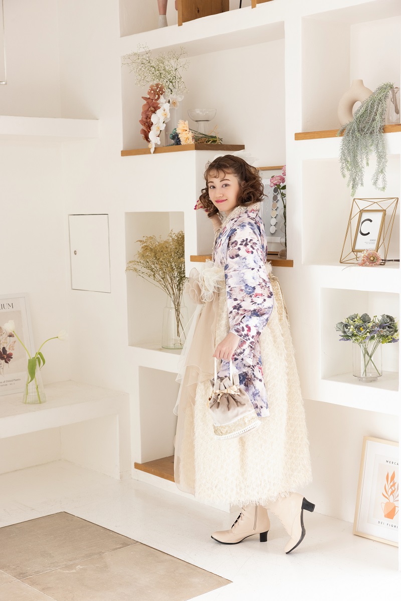 ラフィネモカ二尺袖/ドレス袴 マティエールRM-179/RH-102【シャンパンピンク/ホワイト】 - 画像 (3)