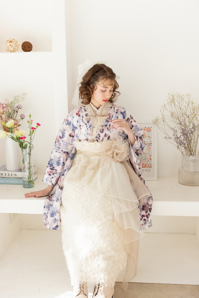 ラフィネモカ二尺袖/ドレス袴 マティエールRM-179/RH-102【シャンパンピンク/ホワイト】 - 画像 (4)