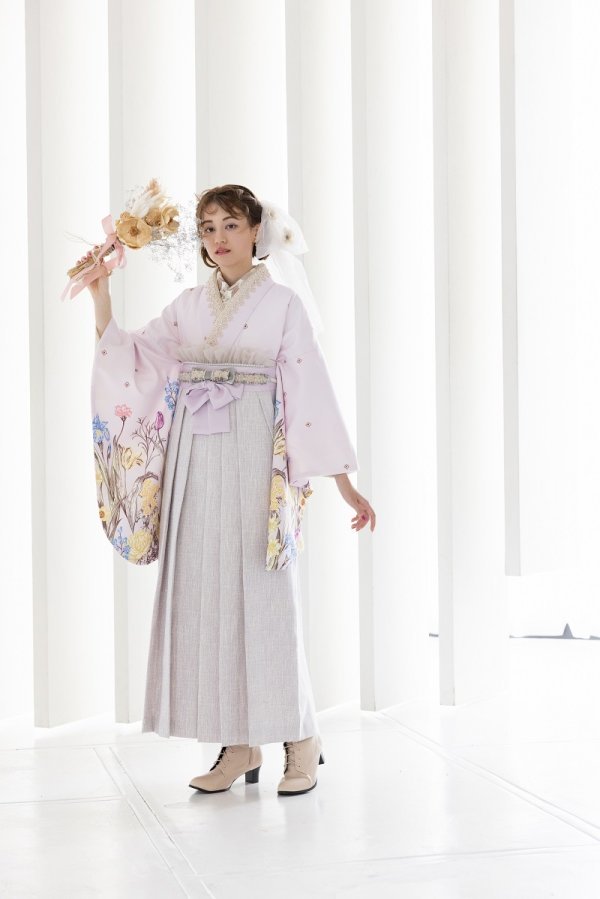 ﾗﾌｨﾈﾓｶ二尺袖/卒業袴　アンティークガーデンRM-164/RH-95【ﾗﾍﾞﾝﾀﾞｰﾋﾟﾝｸ/ﾊﾟｰﾌﾟﾙ】