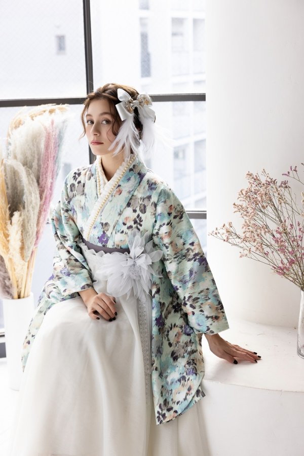 ラフィネモカ二尺袖/ドレス袴 マティエールRM-180/RH-103【ミントグリーン/シルバー】 - 画像 (2)