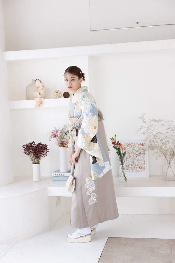 ラフィネモカ二尺袖/卒業袴 トラッドRM-162/RH-92【アイスグレー/モカ】