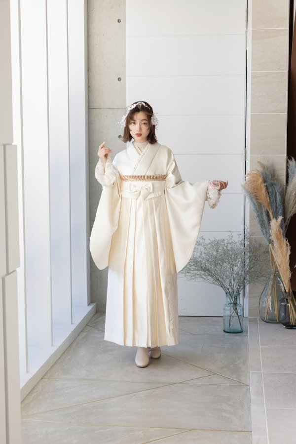 ラフィネモカ二尺袖/卒業袴 レザリーダイヤRM-176/RH-100【アイボリー/アイボリー】 - 画像 (3)